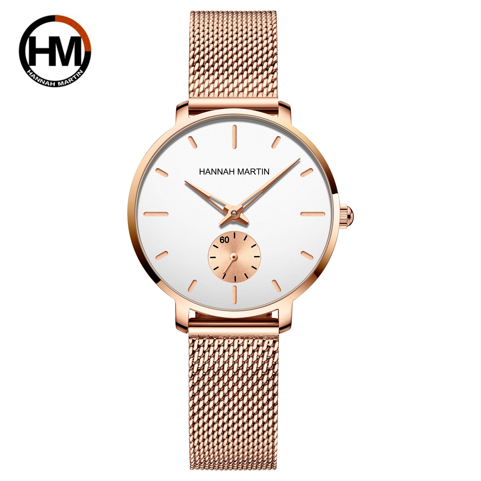 Small Second Hand Simple Fashion Ladies Watch featuring a round brass case, stainless steel mesh belt, and quartz movement.