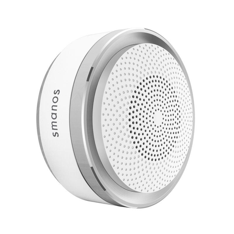 SMANOS Indoor Siren with sleek design and mounting options, ideal for home security.