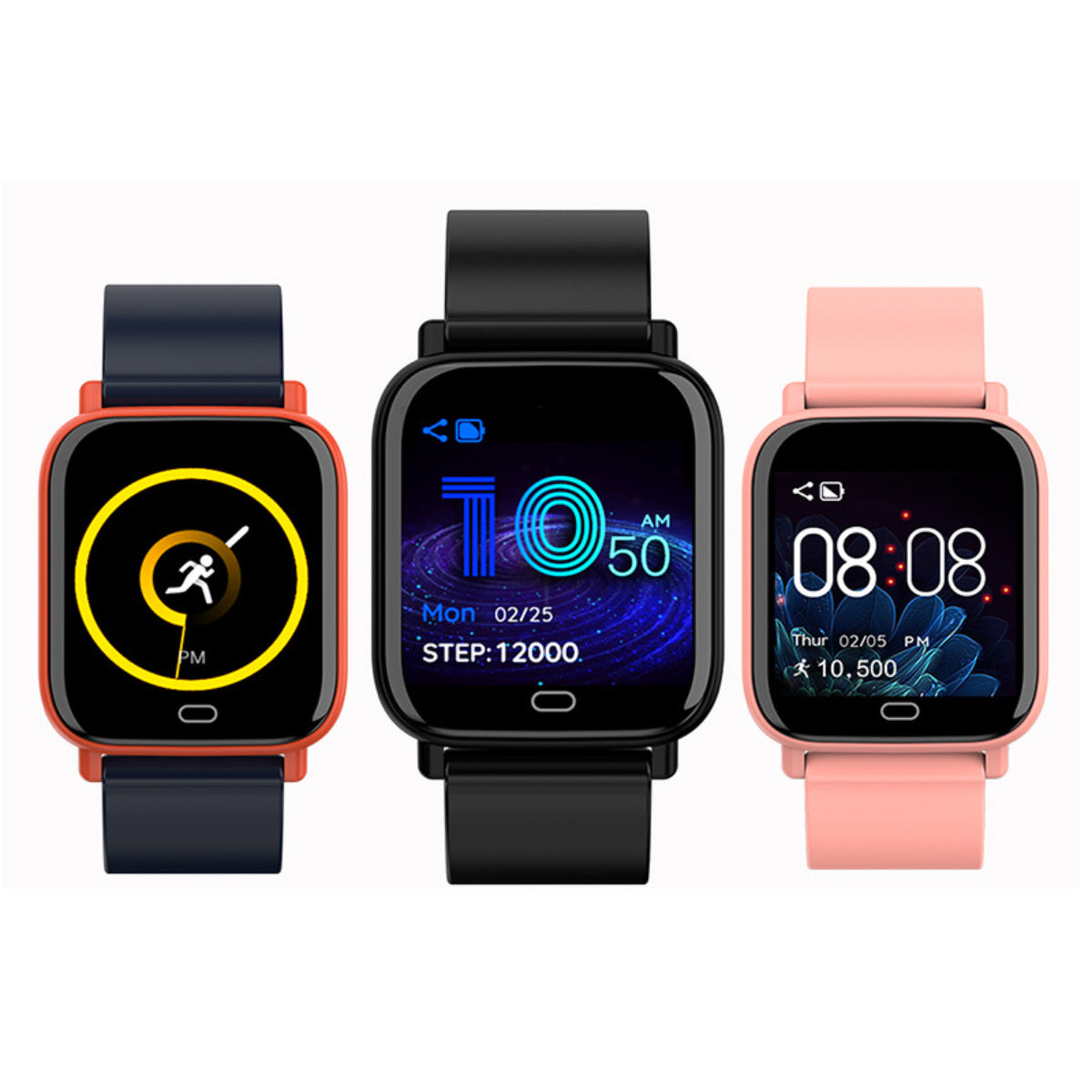 Smart Fit Multi Function Smart Watch Tracker with a bright QOled screen, showcasing health monitoring features and a sporty design.