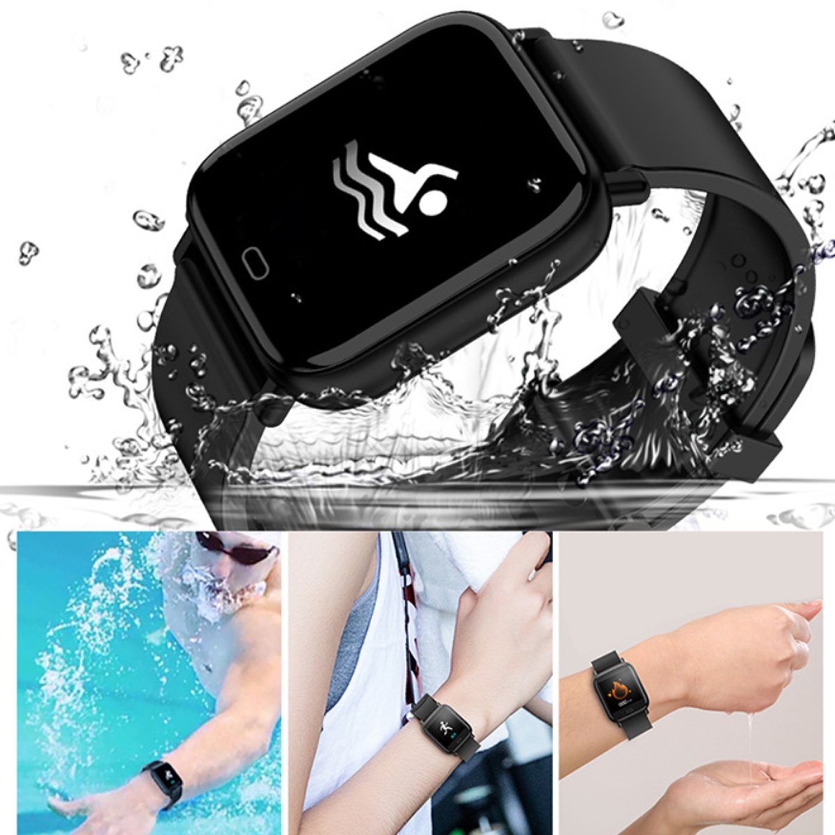 Smart Fit Multi Function Smart Watch Tracker with a bright QOled screen, showcasing health monitoring features and a sporty design.