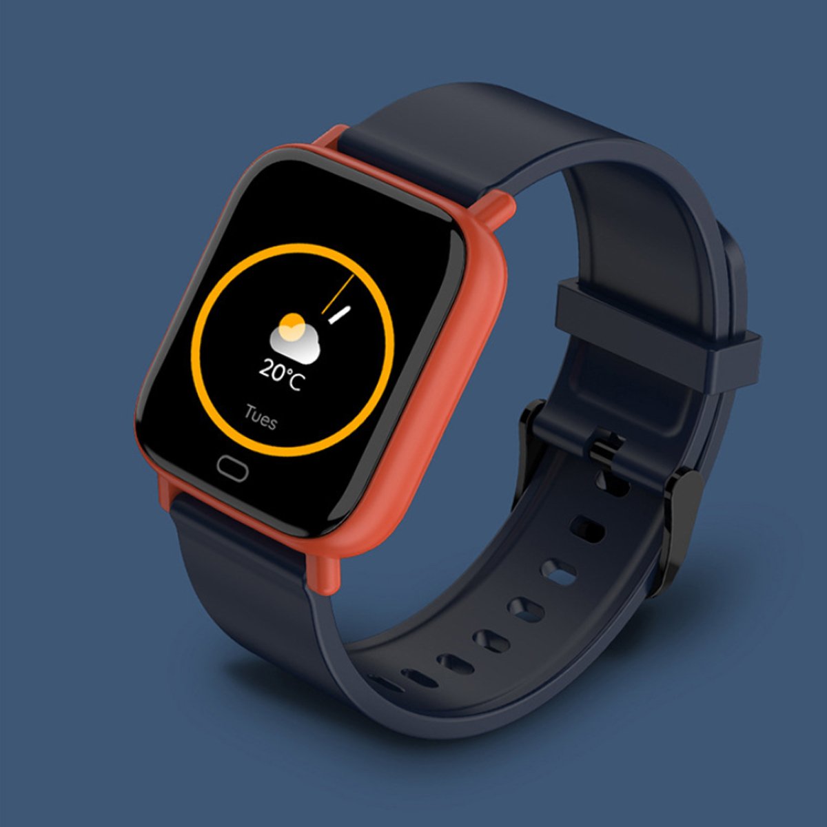 Smart Fit Multi Function Smart Watch Tracker with a bright QOled screen, showcasing health monitoring features and a sporty design.