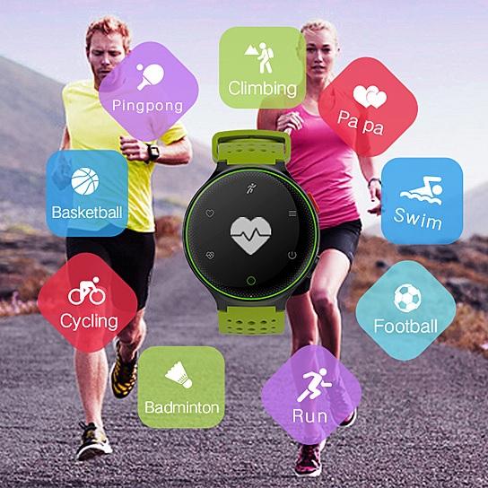 Smart Fit Sporty Waterproof Watch with heart rate and blood pressure monitoring features, showcasing a sleek design and bright OLED screen.