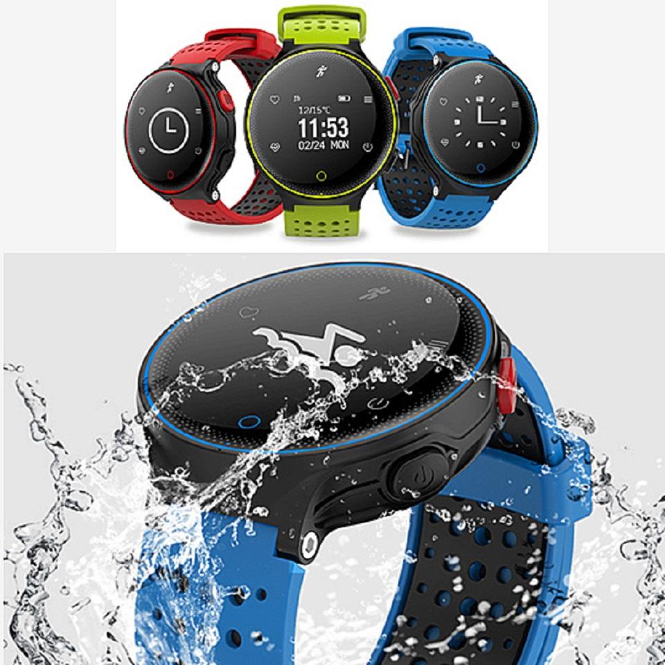 Smart Fit Sporty Waterproof Watch with heart rate and blood pressure monitoring features, showcasing a sleek design and bright OLED screen.