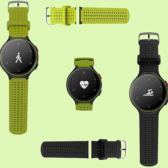 Smart Fit Sporty Waterproof Watch with heart rate and blood pressure monitoring features, showcasing a sleek design and bright OLED screen.