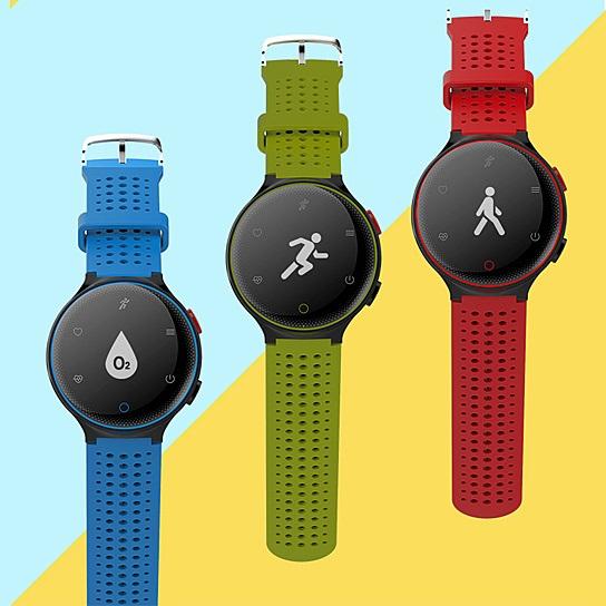 Smart Fit Sporty Waterproof Watch with heart rate and blood pressure monitoring features, showcasing a sleek design and bright OLED screen.