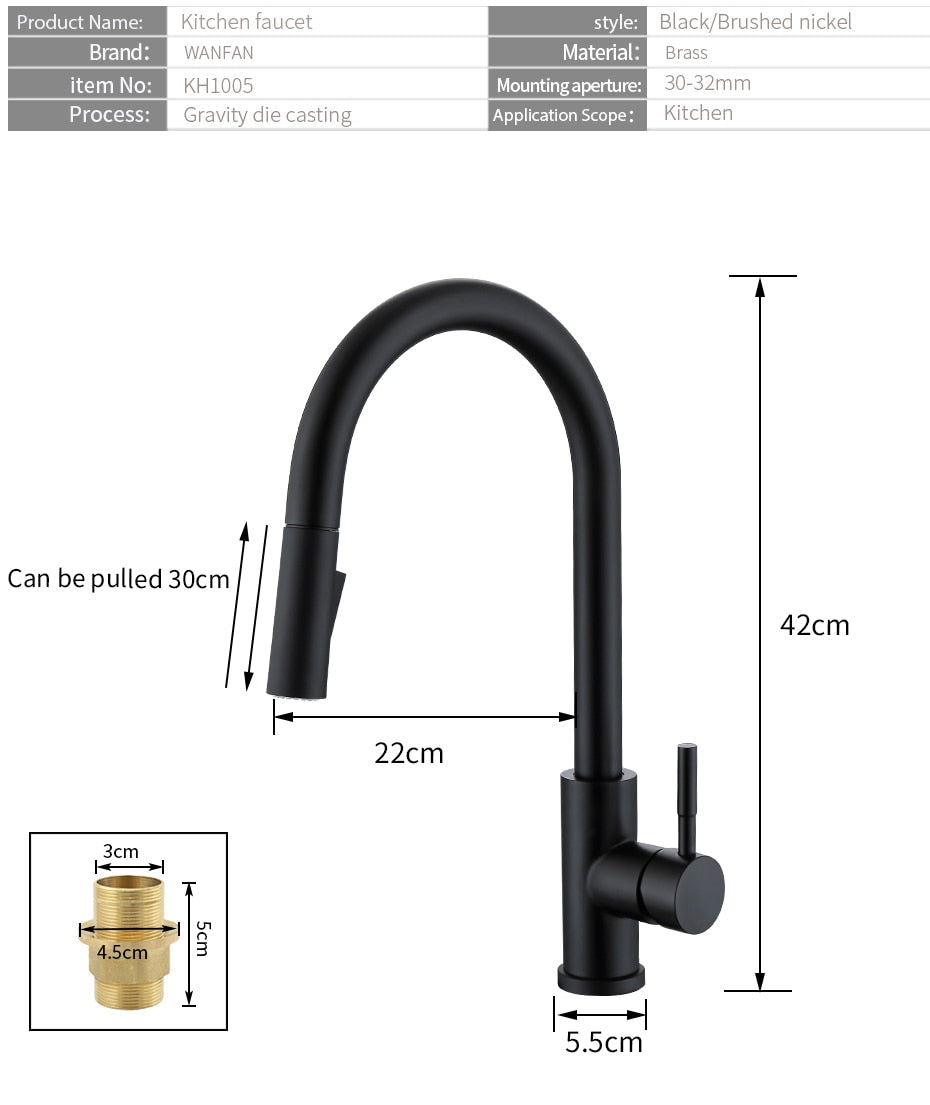 Smart Touch Kitchen Faucet with sensor technology, stainless steel finish, and pull-out spray feature, ideal for modern kitchens.