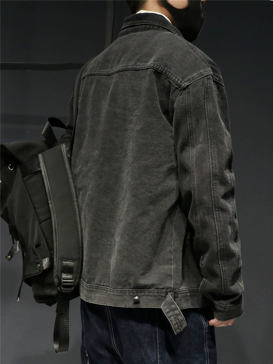 Smoky gray denim jacket designed for spring and autumn, featuring a stylish cut and versatile design suitable for various outfits.