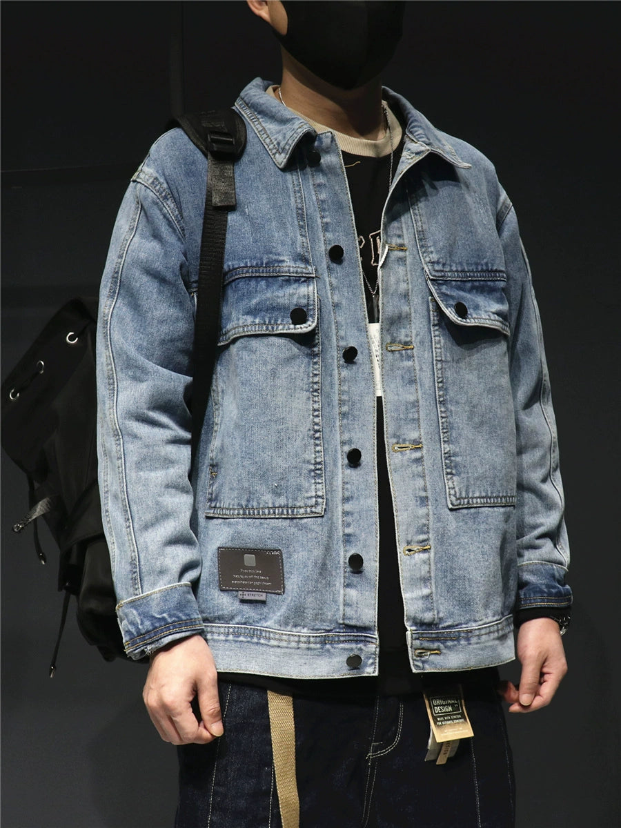 Smoky gray denim jacket designed for spring and autumn, featuring a stylish cut and versatile design suitable for various outfits.