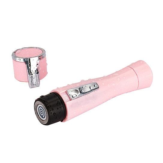 Smooth And Silky Ouchless Portable Ladies Hair Trimmer in pink, compact design with built-in light for precision trimming.