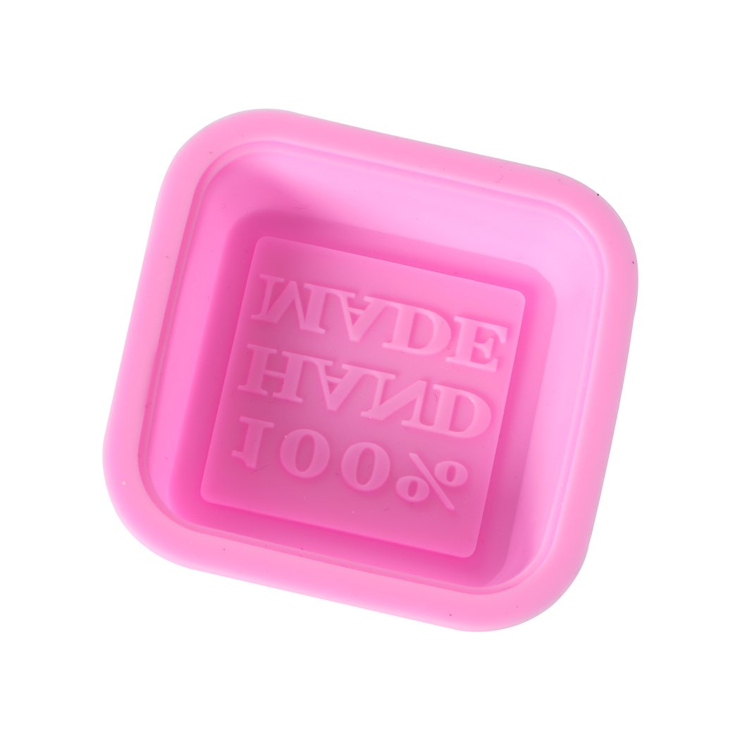 A set of 25 pink silicone soap moulds in square shape, featuring a unique 3D design for detailed soap crafting.