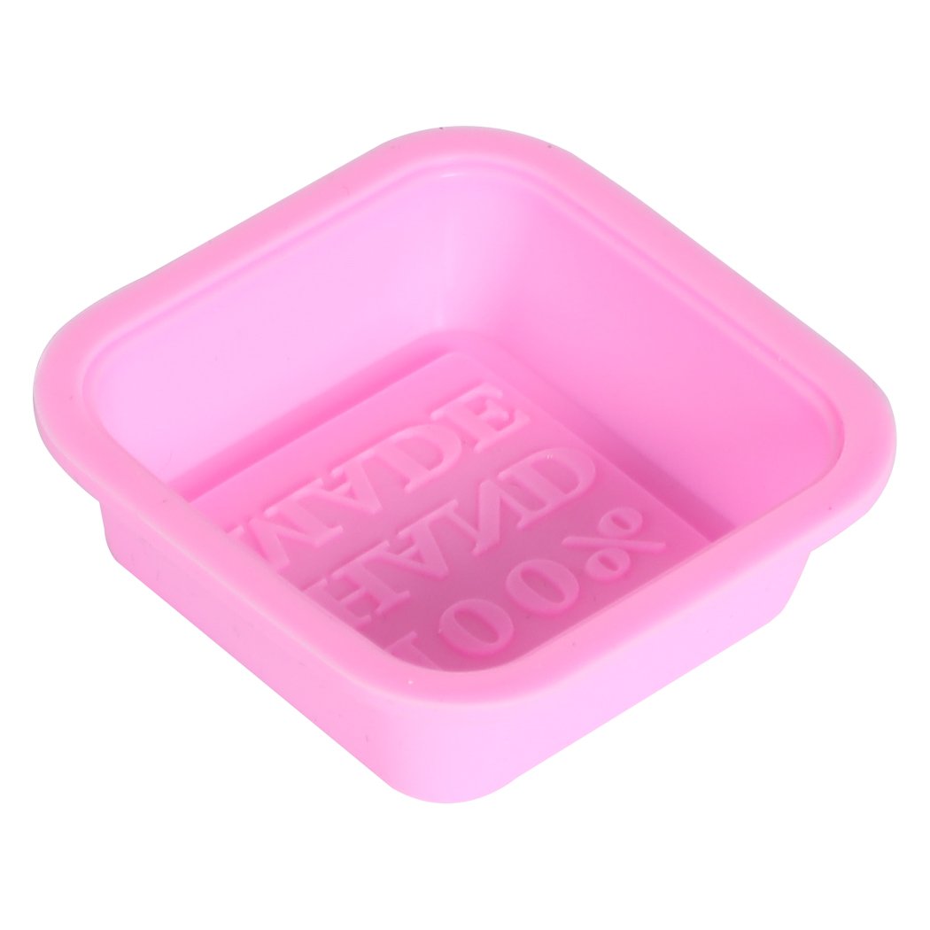 A set of 25 pink silicone soap moulds in square shape, featuring a unique 3D design for detailed soap crafting.