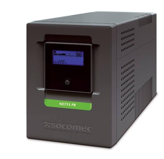 Socomec Netys UPS PR MT 1500VA Mini Tower with multiple IEC sockets and LCD control panel.