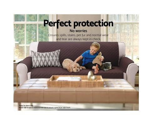 Brown reversible sofa cover for 3-seater couch, featuring diamond-quilted design and anti-slip backing for secure fit.