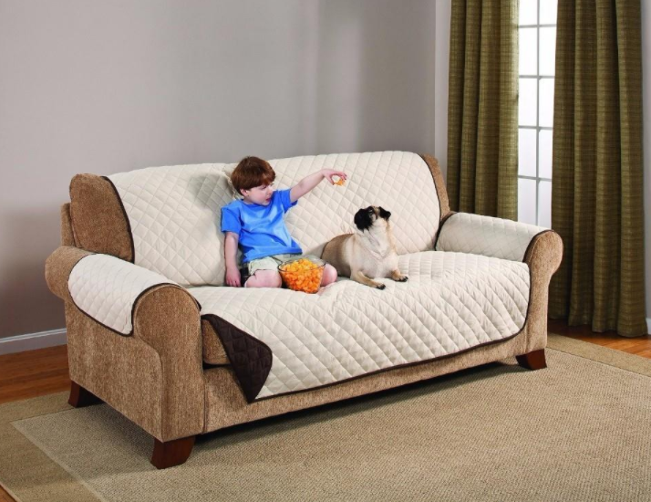 Brown reversible sofa cover for 3-seater couch, featuring diamond-quilted design and anti-slip backing for secure fit.