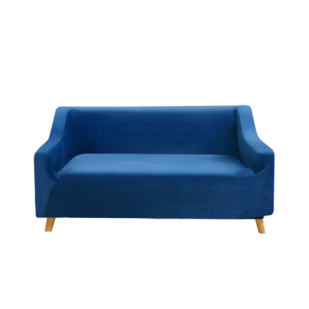 High stretch navy sofa cover slipcover, super soft plush material, designed to protect against spills and stains.