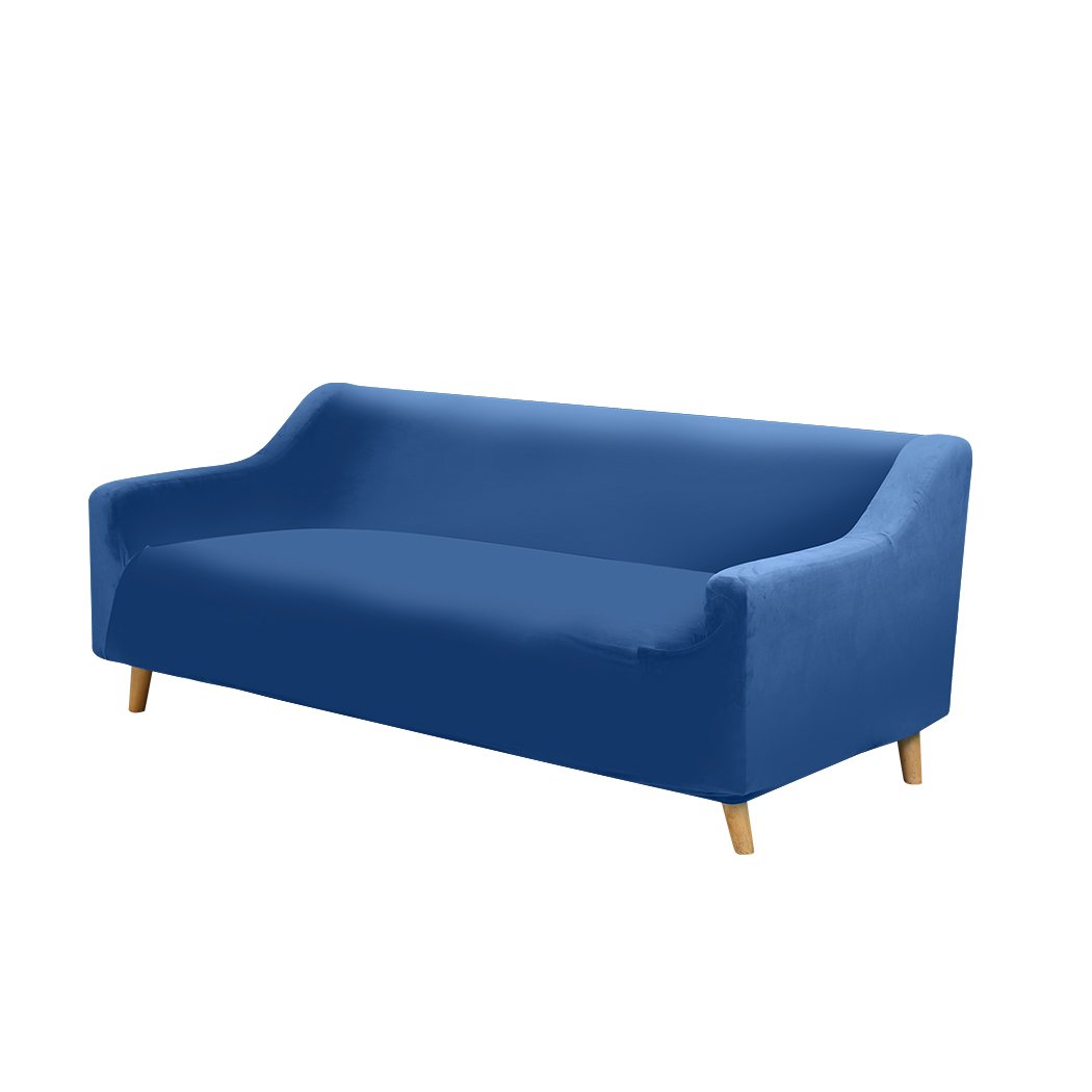 High stretch navy sofa cover slipcover, super soft plush material, designed to protect against spills and stains.