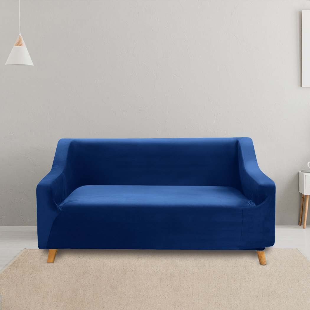 High stretch navy sofa cover slipcover, super soft plush material, designed to protect against spills and stains.