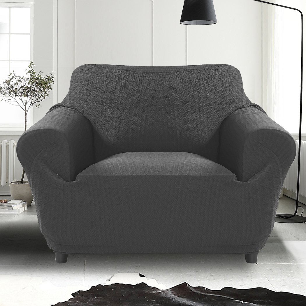 Dark grey 1-seater sofa cover slipcover protector, showcasing its elegant design and high-quality fabric.