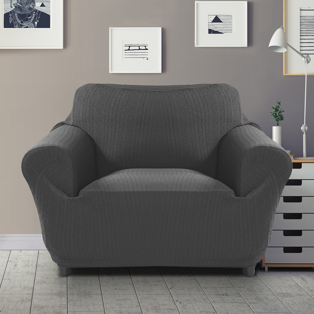 Dark grey 1-seater sofa cover slipcover protector, showcasing its elegant design and high-quality fabric.