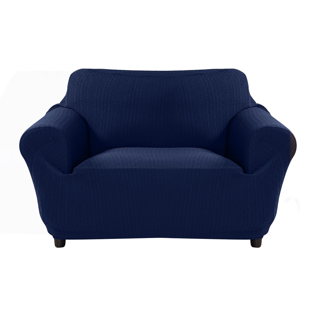 Navy sofa cover slipcover protector designed for 2-seater couches, showcasing its elegant texture and fit.