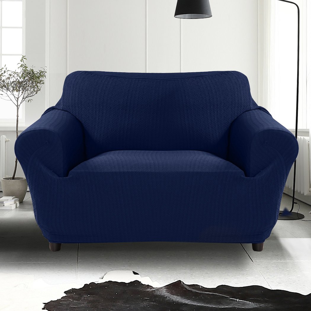 Navy sofa cover slipcover protector designed for 2-seater couches, showcasing its elegant texture and fit.