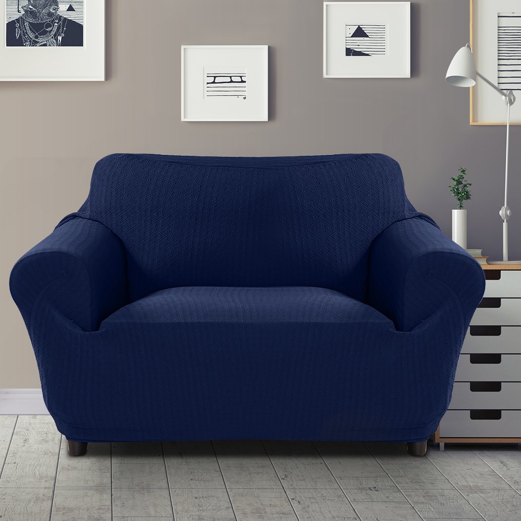 Navy sofa cover slipcover protector designed for 2-seater couches, showcasing its elegant texture and fit.