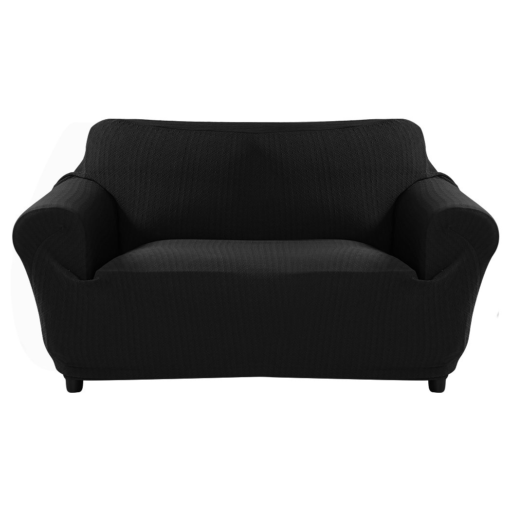 Black sofa cover slipcover protector for 3-seater couch, showcasing elegant design and high-quality fabric.