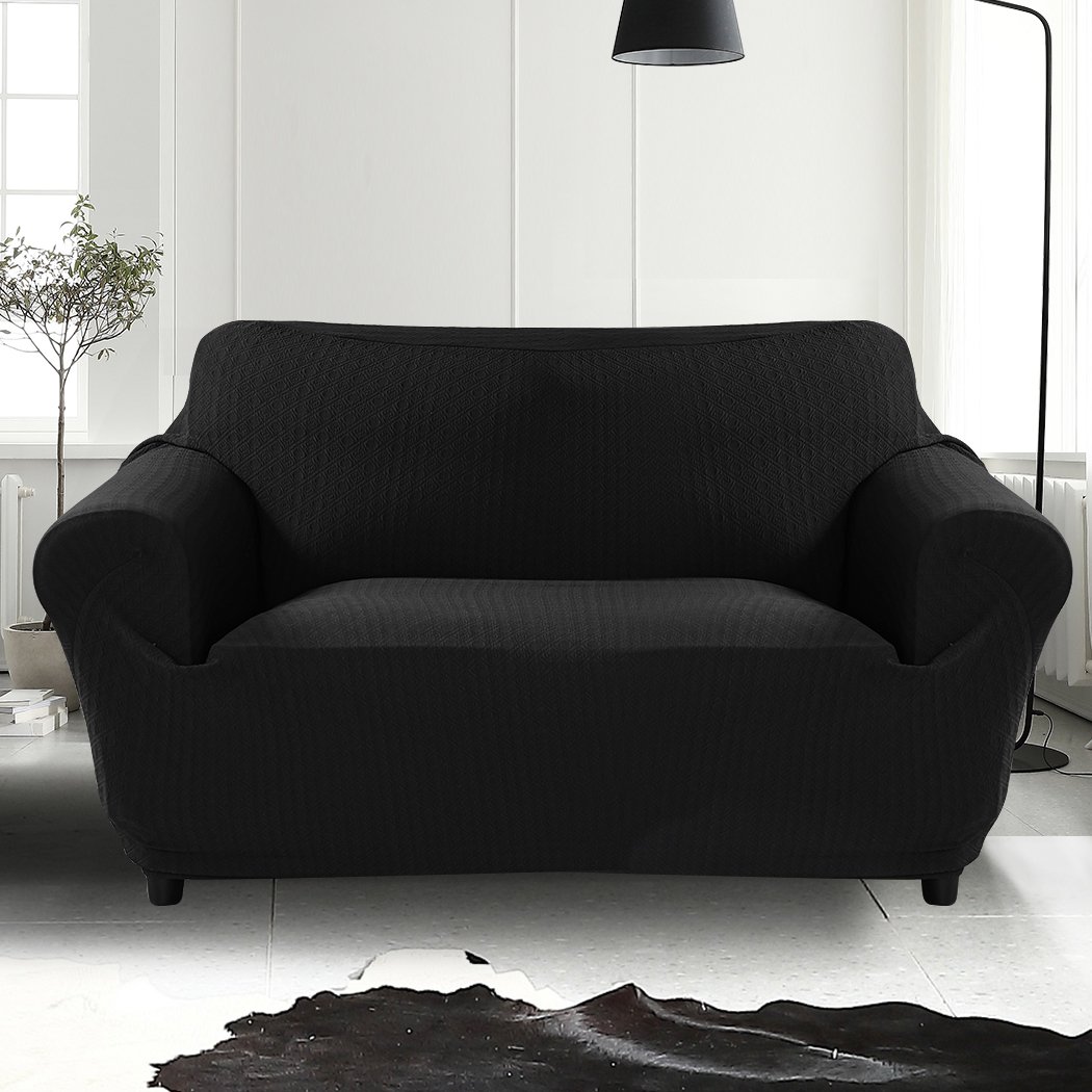 Black sofa cover slipcover protector for 3-seater couch, showcasing elegant design and high-quality fabric.