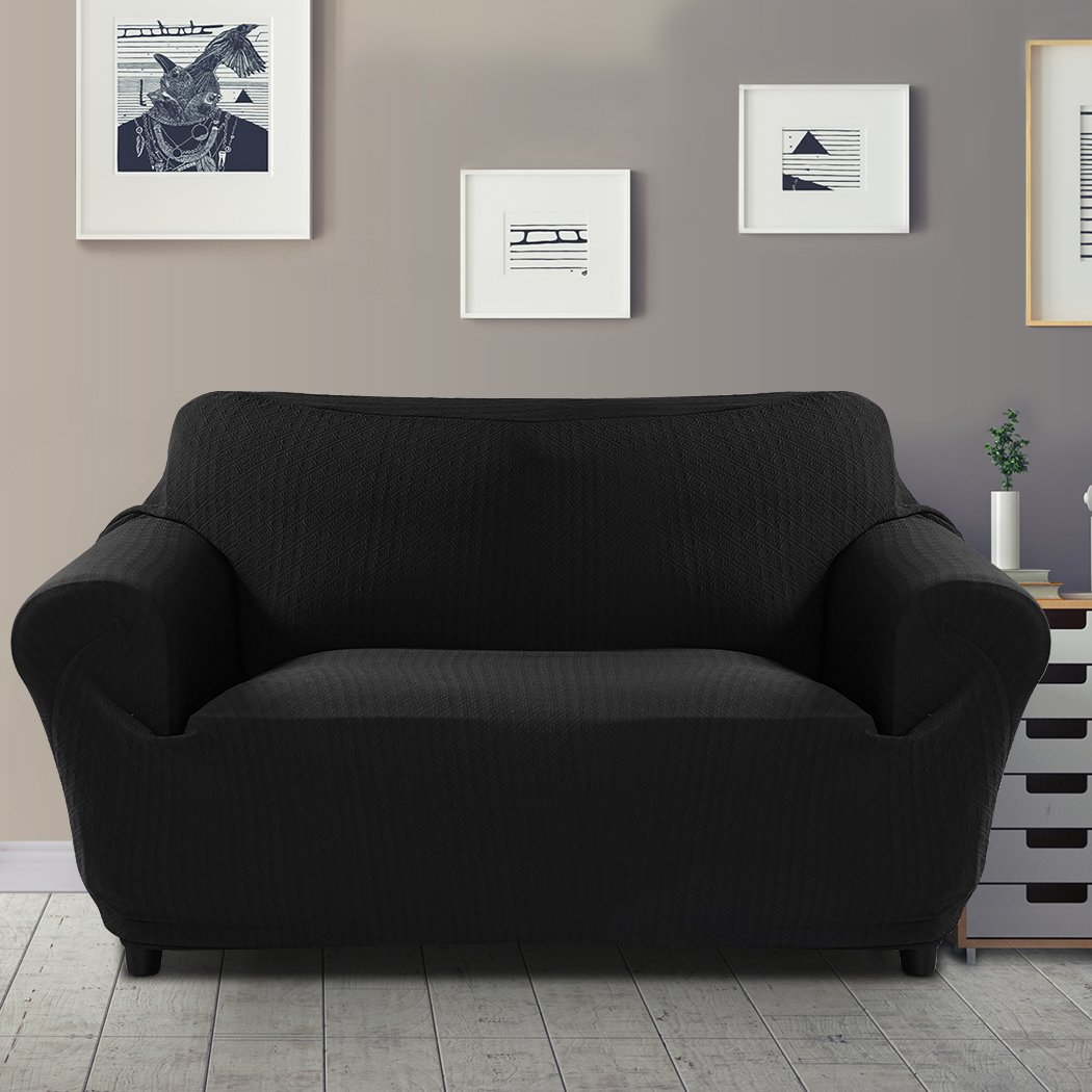 Black sofa cover slipcover protector for 3-seater couch, showcasing elegant design and high-quality fabric.