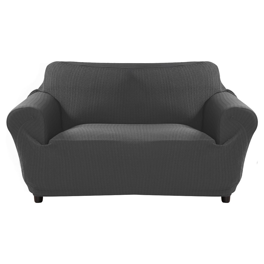 Dark grey sofa cover slipcover protector for 3-seater couch, showcasing its elegant design and high-quality fabric.