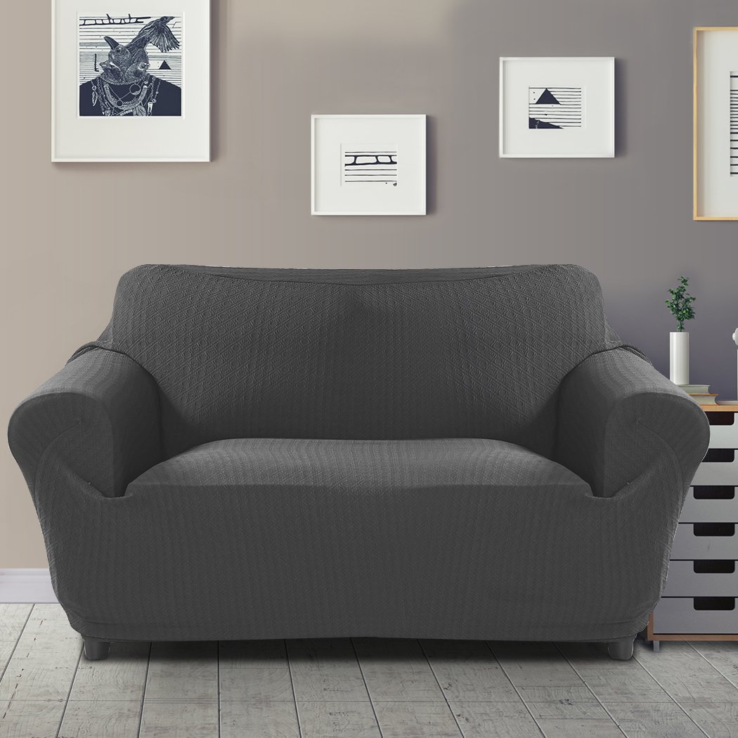 Dark grey sofa cover slipcover protector for 3-seater couch, showcasing its elegant design and high-quality fabric.