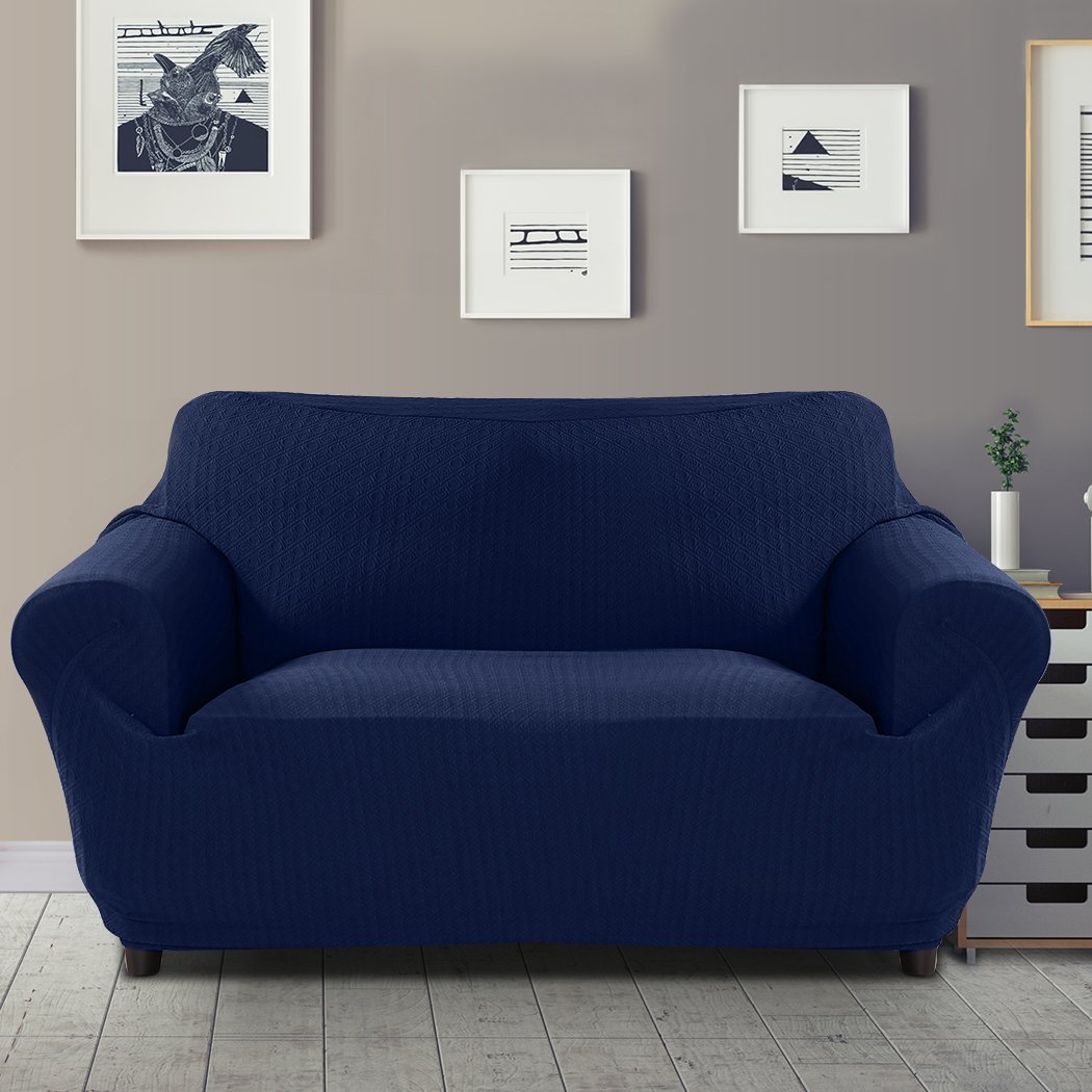 Navy sofa cover slipcover protector for 3-seater couch, showcasing elegant design and high-quality fabric.