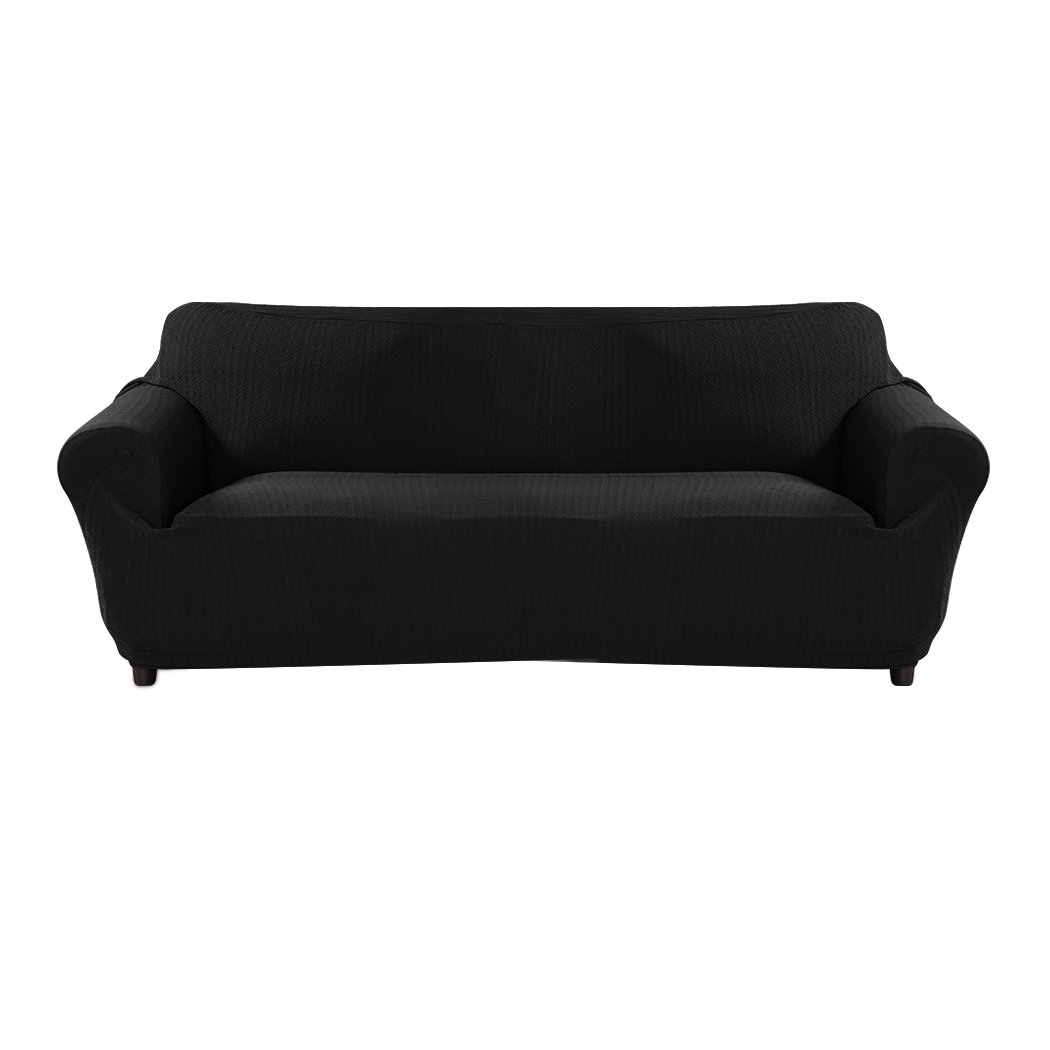 Black sofa cover slipcover protector for 4-seater couch, showcasing elegant design and high-quality fabric.