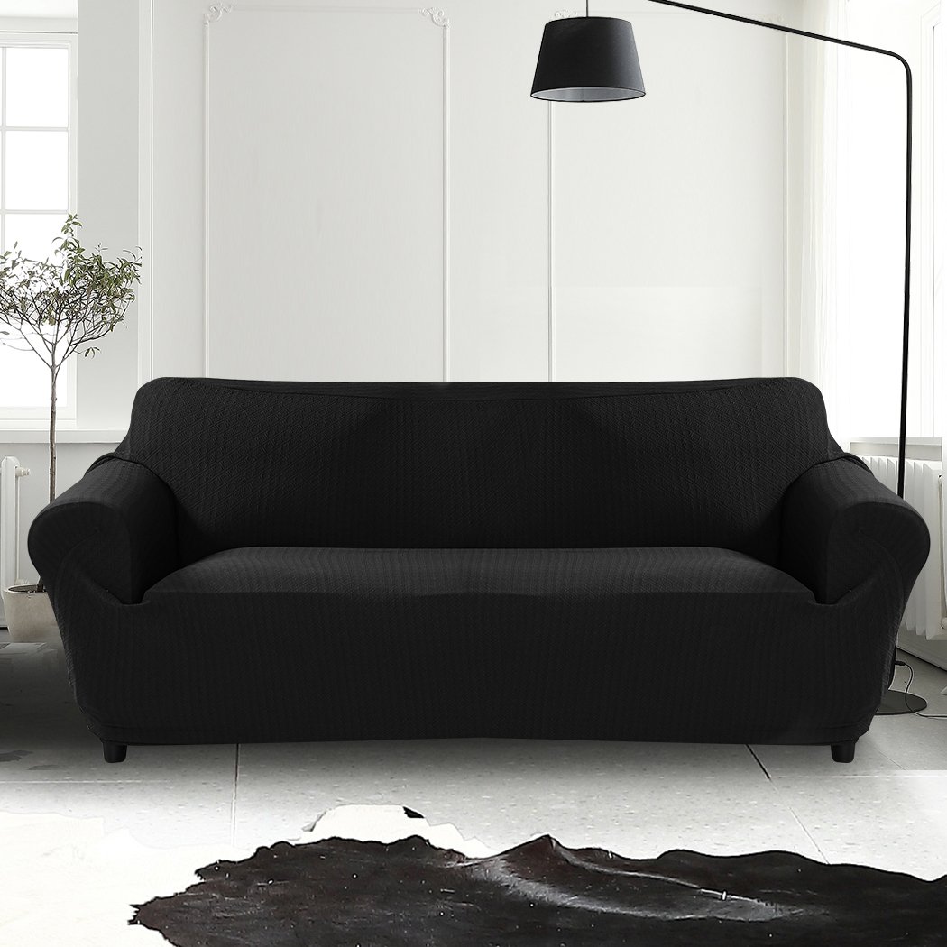 Black sofa cover slipcover protector for 4-seater couch, showcasing elegant design and high-quality fabric.