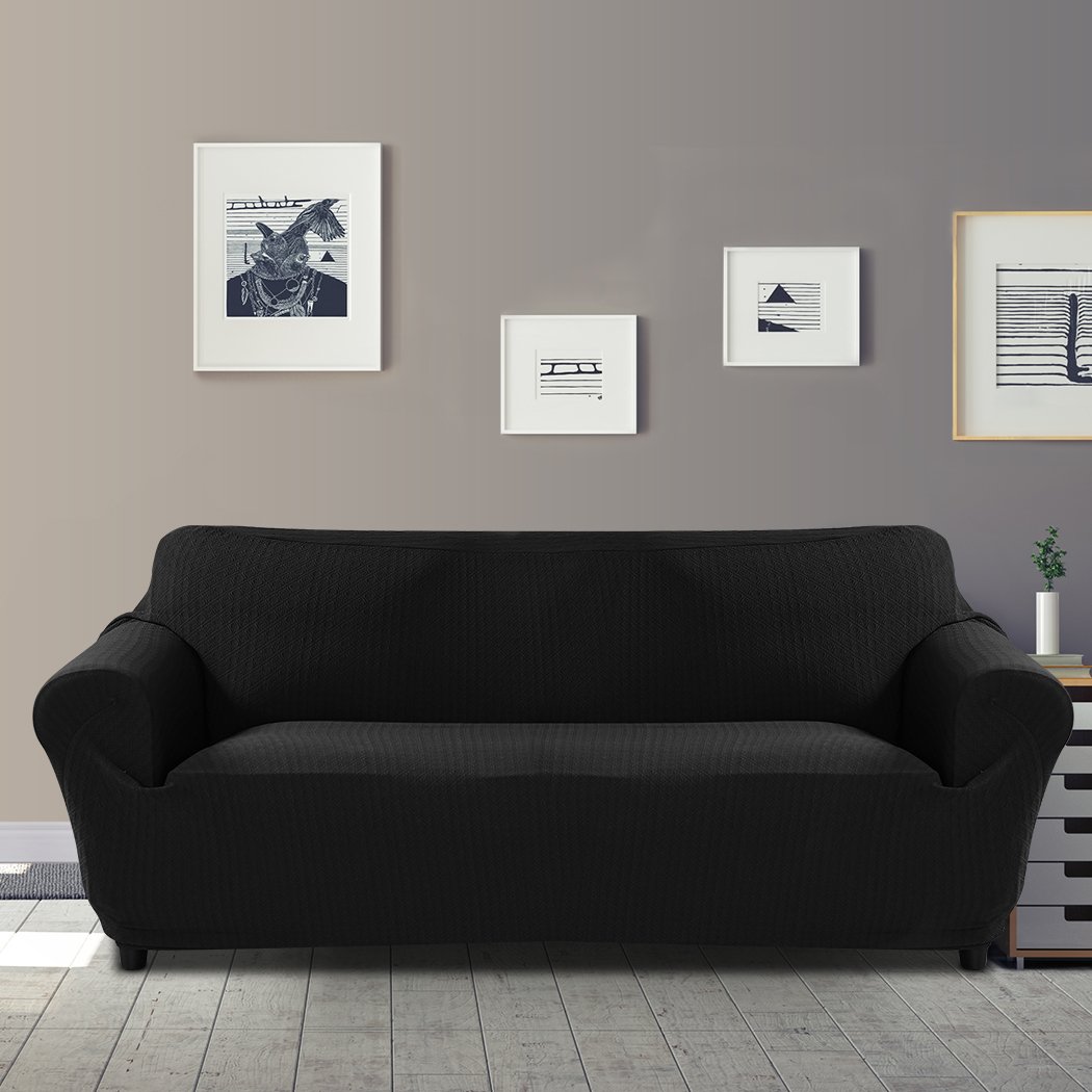 Black sofa cover slipcover protector for 4-seater couch, showcasing elegant design and high-quality fabric.