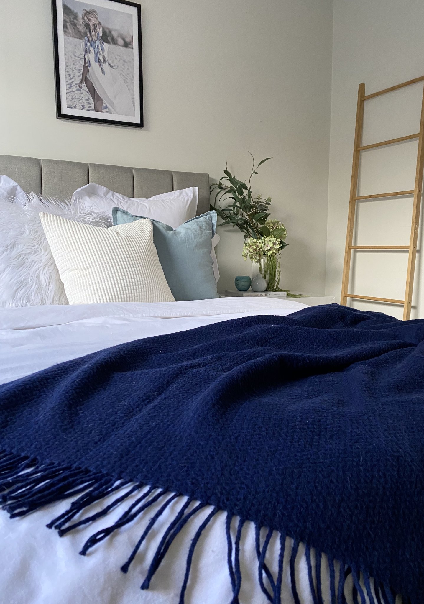 Soho Throw Blanket in Navy, a luxurious wool blend throw showcasing elegant design and soft texture, perfect for cozy living spaces.