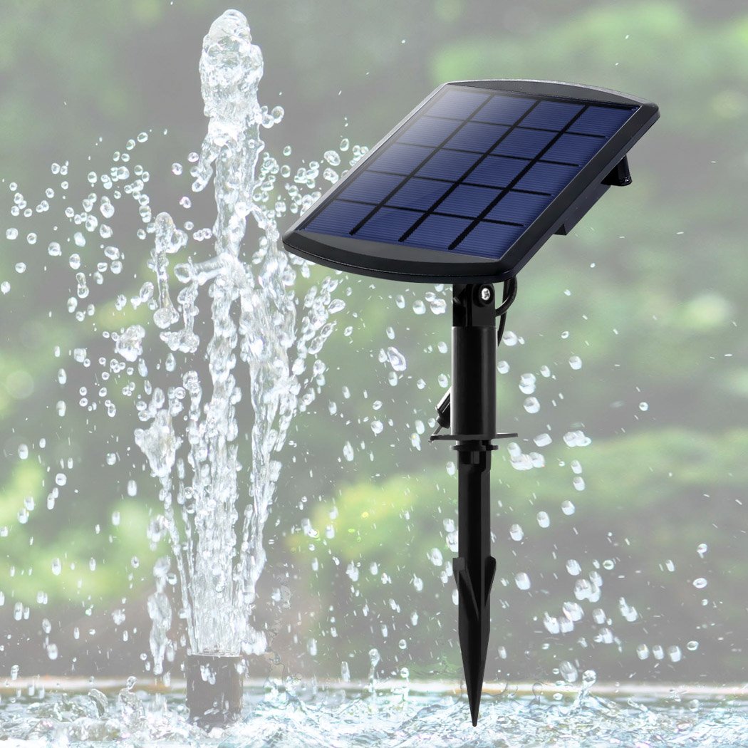 Solar Fountain Water Pump Kit with solar panel, nozzles, and pump components for outdoor garden use.