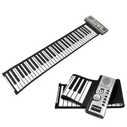 A flexible Wave Piano with 61 keys, showcasing its portable design and rubberized keys, perfect for music lovers.