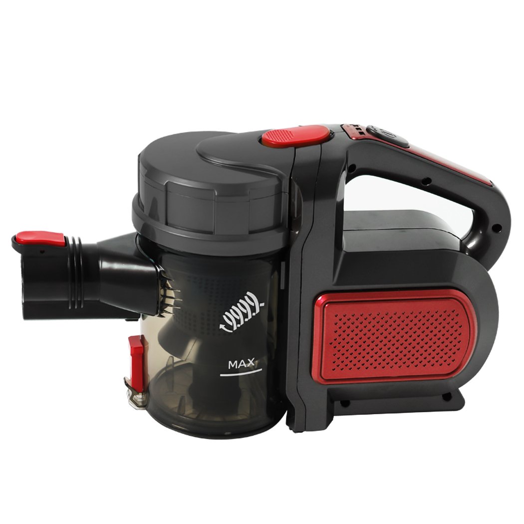 Spector 150W Handheld Vacuum Cleaner in red color, showcasing its sleek design and LED light feature.