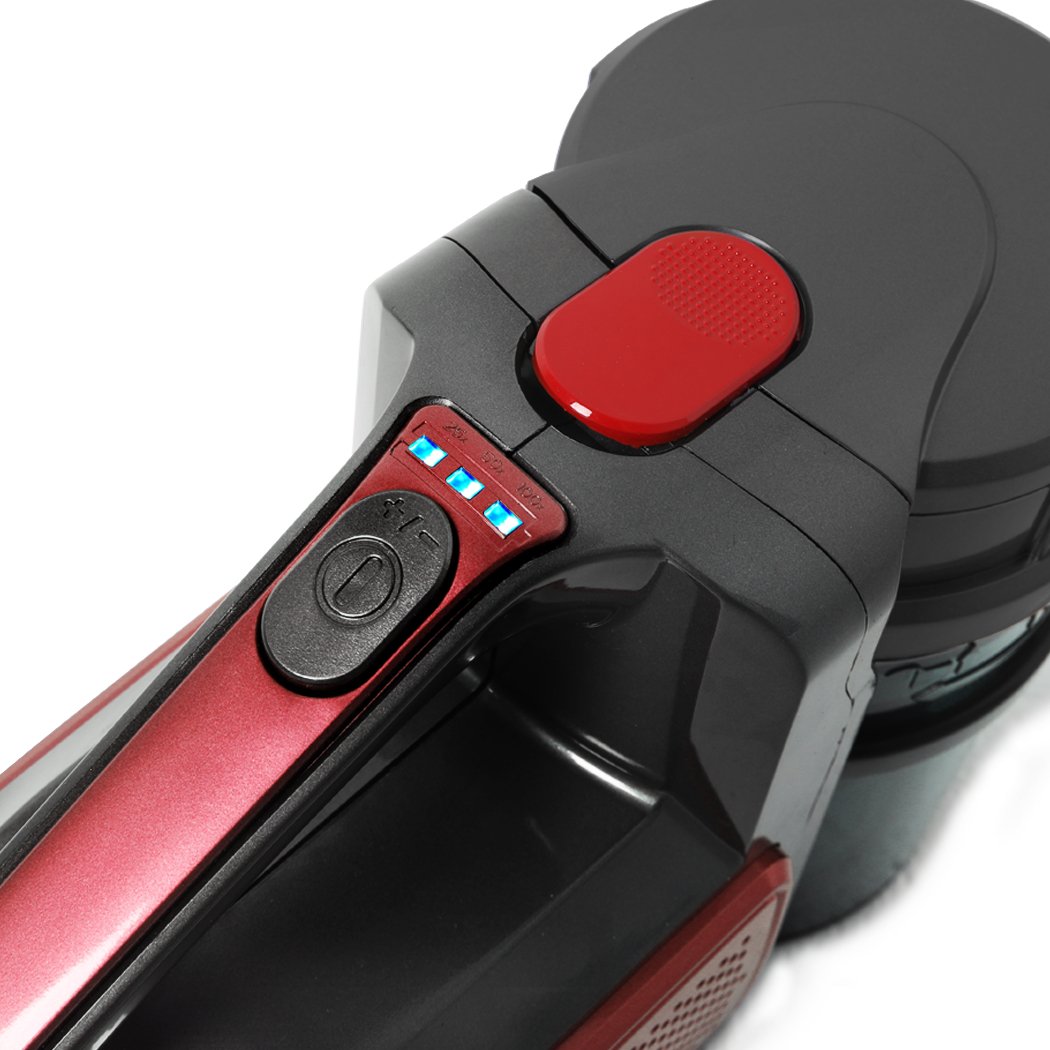 Spector 150W Handheld Vacuum Cleaner in red color, showcasing its sleek design and LED light feature.