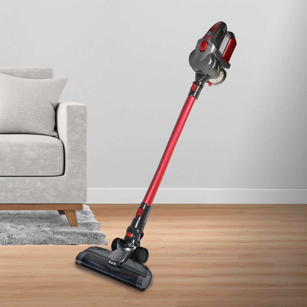 Spector 150W Handheld Vacuum Cleaner in red color, showcasing its sleek design and LED light feature.