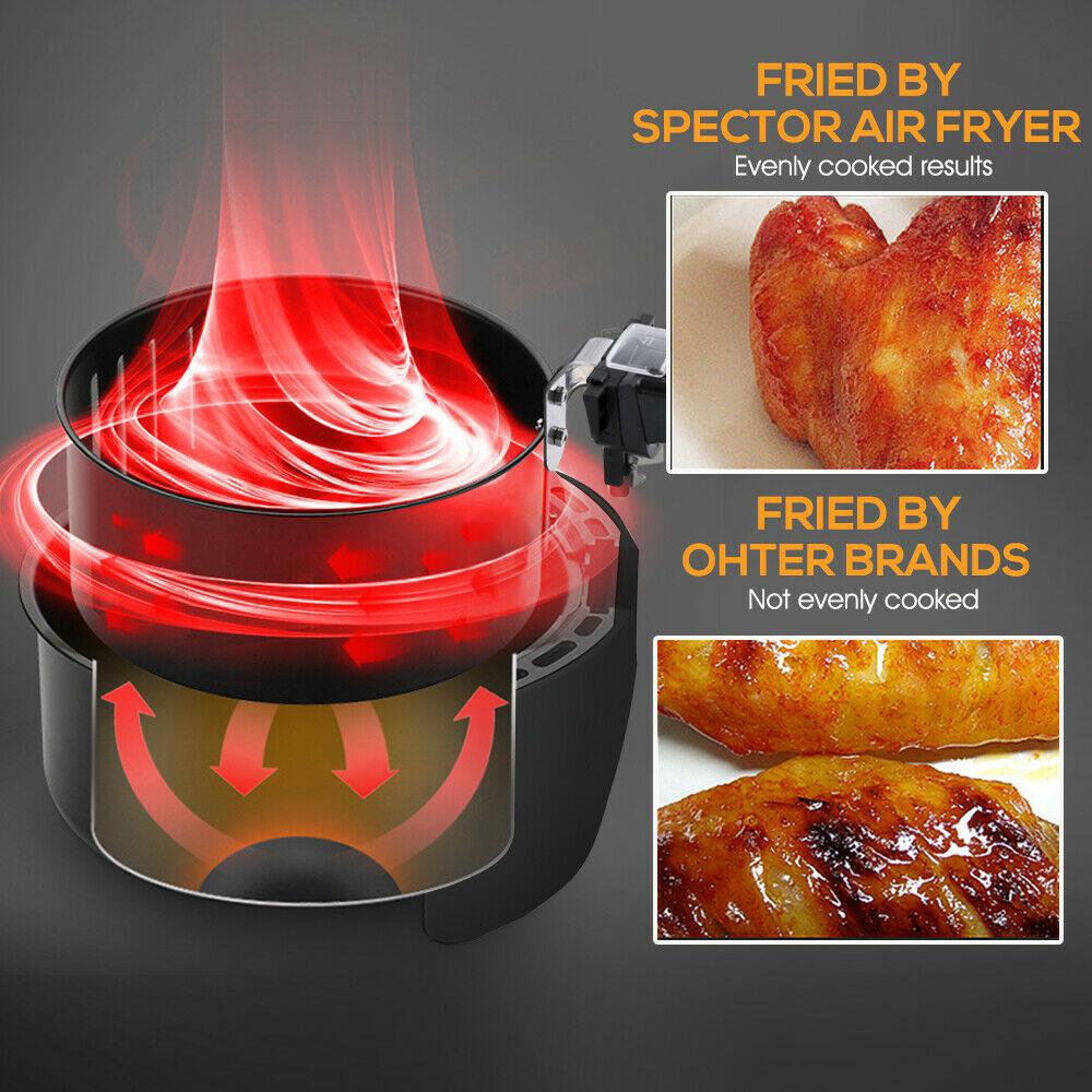 Spector 1800W 7L Air Fryer in black, showcasing its sleek design and user-friendly controls.