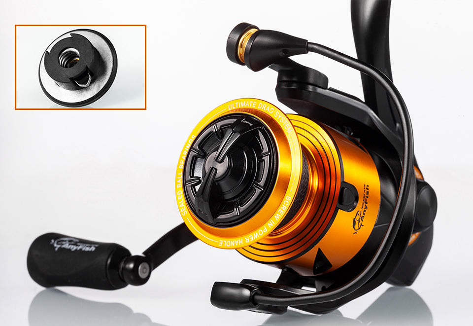 Spinning Fishing Reel available in sizes 2000 to 6000 with gear ratios 5.0:1 and 4.7:1, featuring aluminum spool and 10+1 bearings.