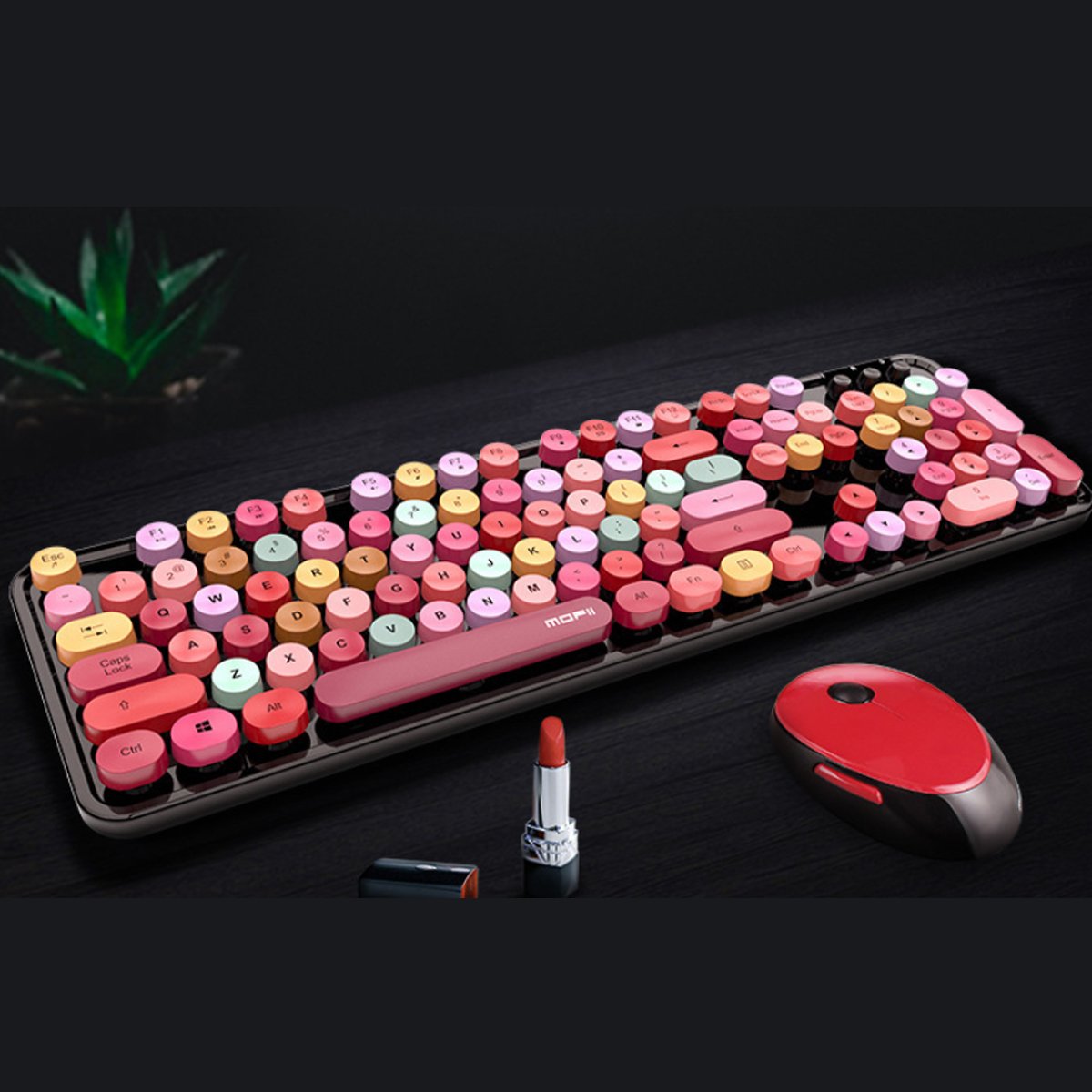 Spring Multi Wireless Keyboard and Mouse Set featuring a vintage design with a numeric keypad and DPI adjustable mouse.