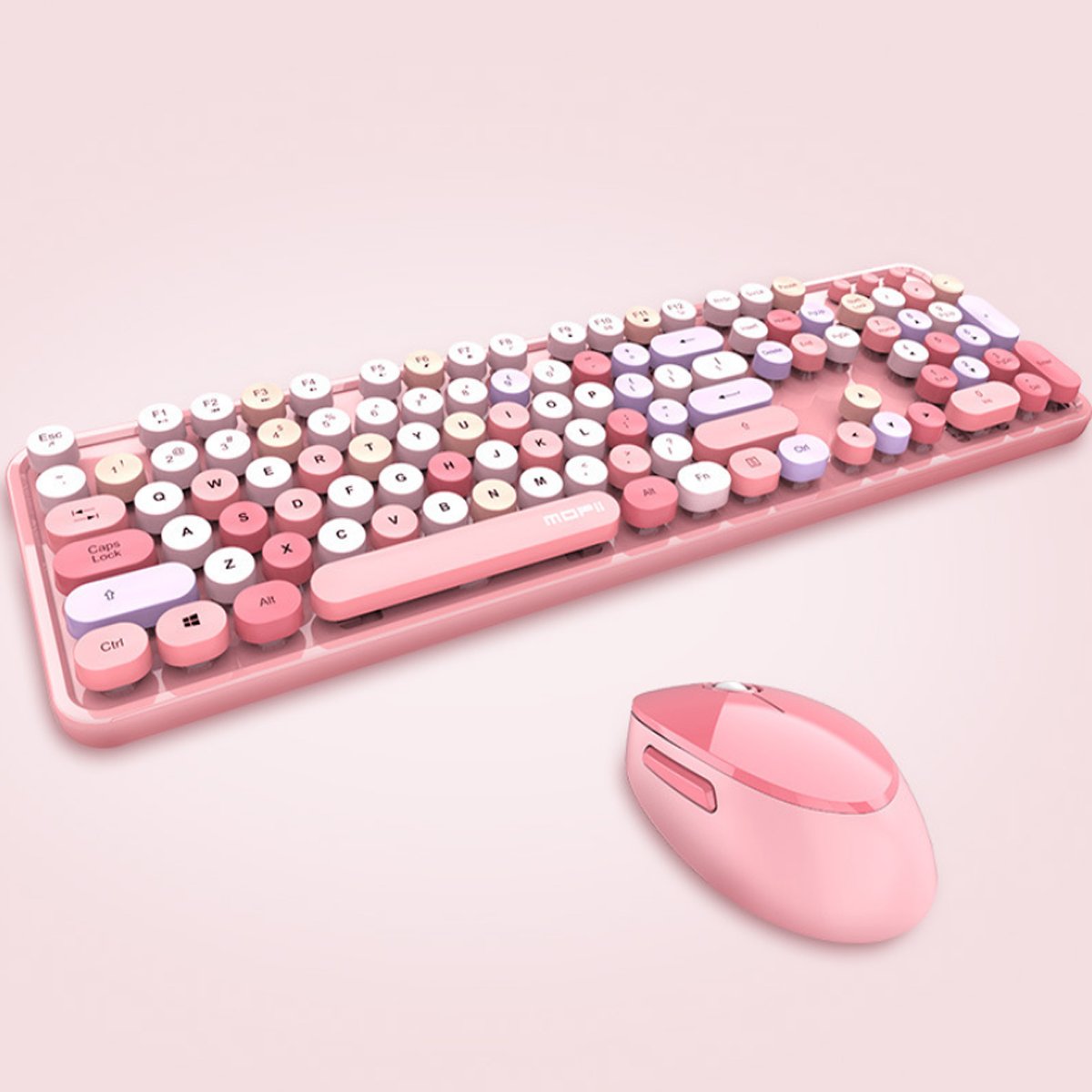 Spring Multi Wireless Keyboard and Mouse Set featuring a vintage design with a numeric keypad and DPI adjustable mouse.