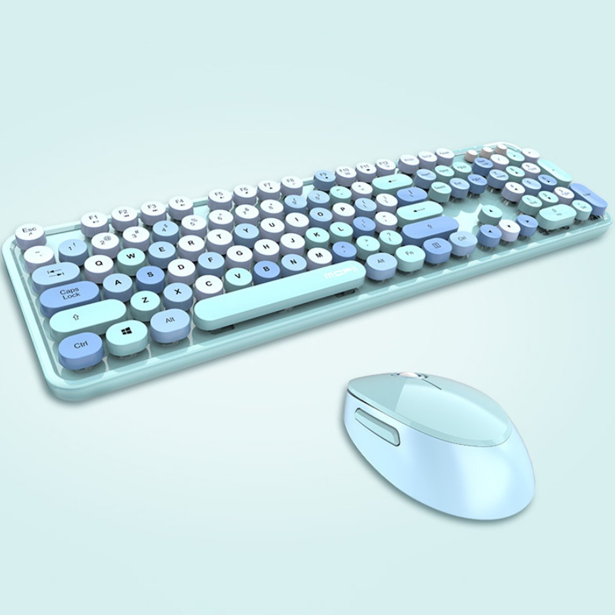 Spring Multi Wireless Keyboard and Mouse Set featuring a vintage design with a numeric keypad and DPI adjustable mouse.