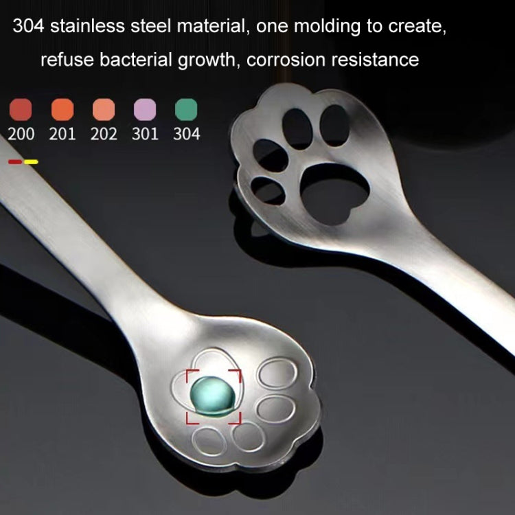 A stainless steel coffee stirring spoon designed like a cartoon cat paw, showcasing its polished finish and ergonomic handle.