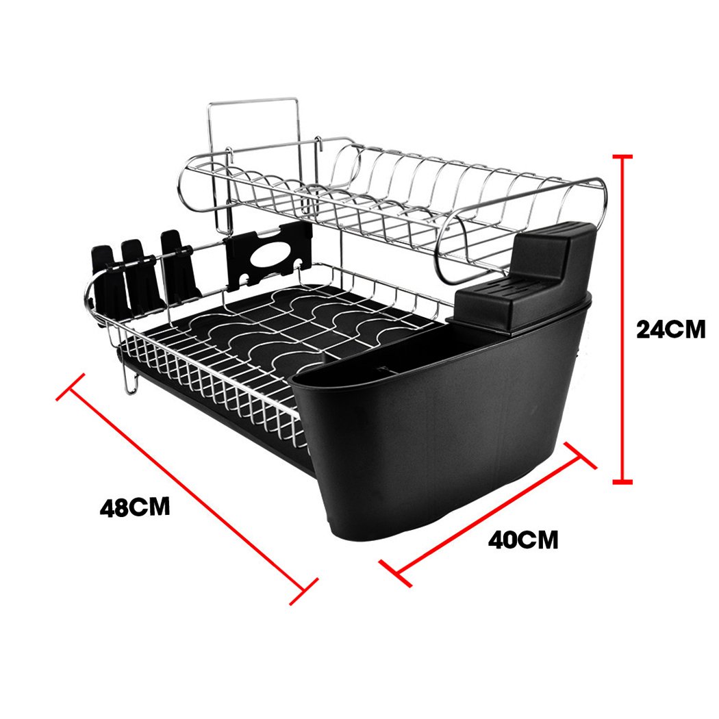 A sleek stainless steel kitchen dish rack with removable utensils holder, featuring heavy-duty wires and non-slip feet.