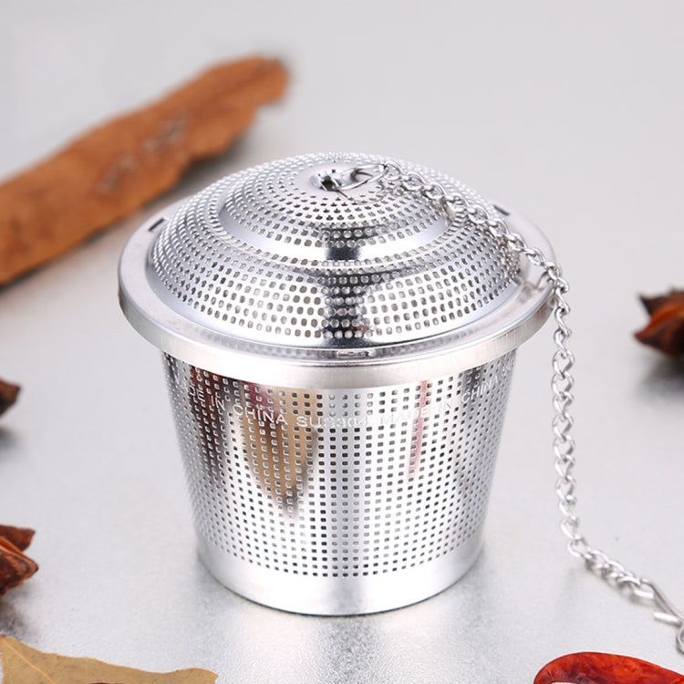 Stainless Steel Locking Spice Tea Strainer Mesh Infuser Tea Ball with chain for easy suspension in beverages.