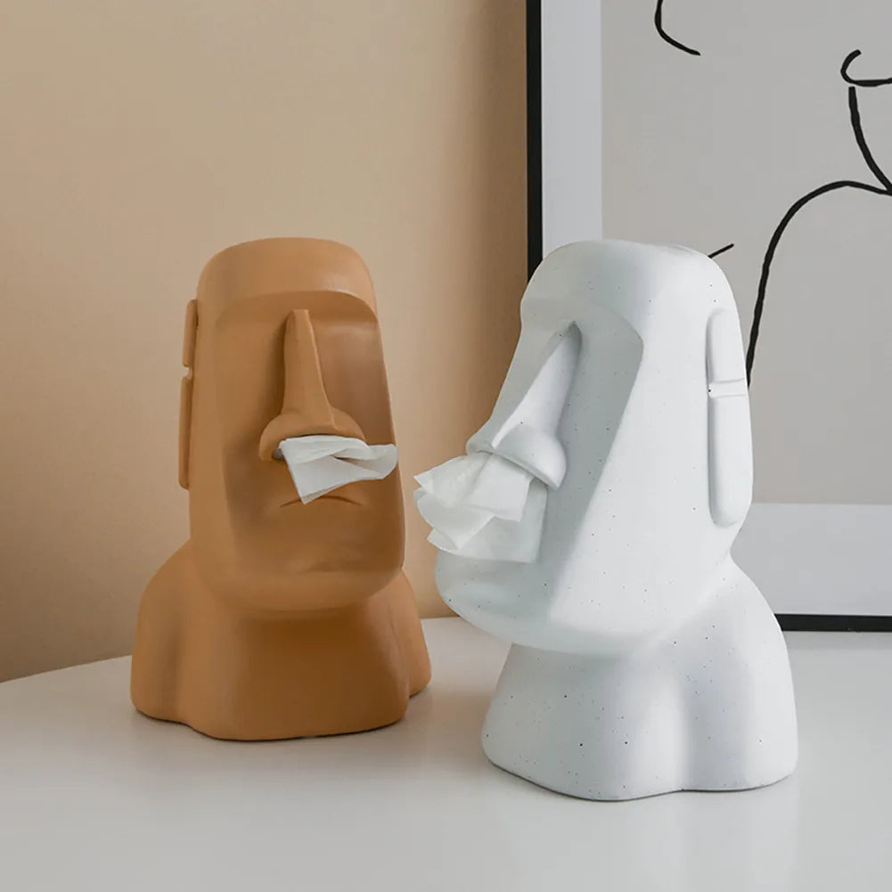 Stone Figure Tissue Box made of durable resin, featuring a unique design for easy tissue access.